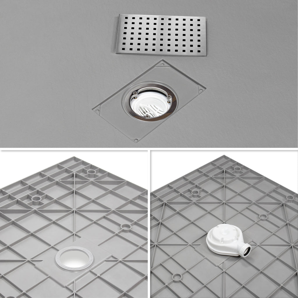 BOREAL - Base de duche cinzenta RAL 7030 SMC antiderrapante GRIPSTONE com sifão incluído