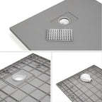 BOREAL - Base de duche cinzenta RAL 7030 SMC antiderrapante GRIPSTONE com sifão incluído