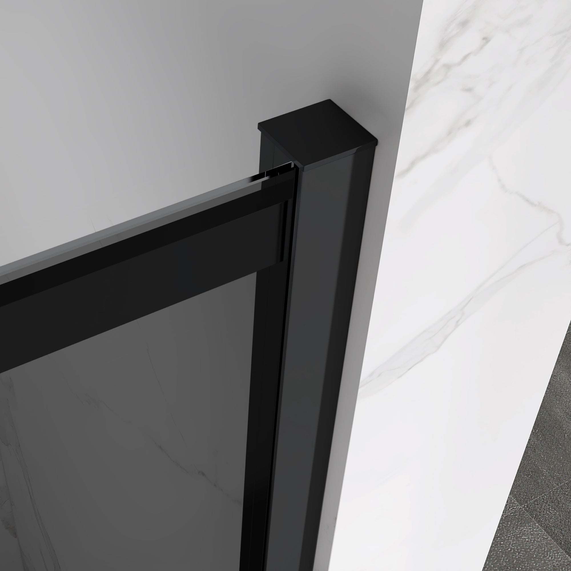 KAYLEE - Cabine de duche de canto com portas de correr, vidro escurecido 6 mm e perfil preto mate