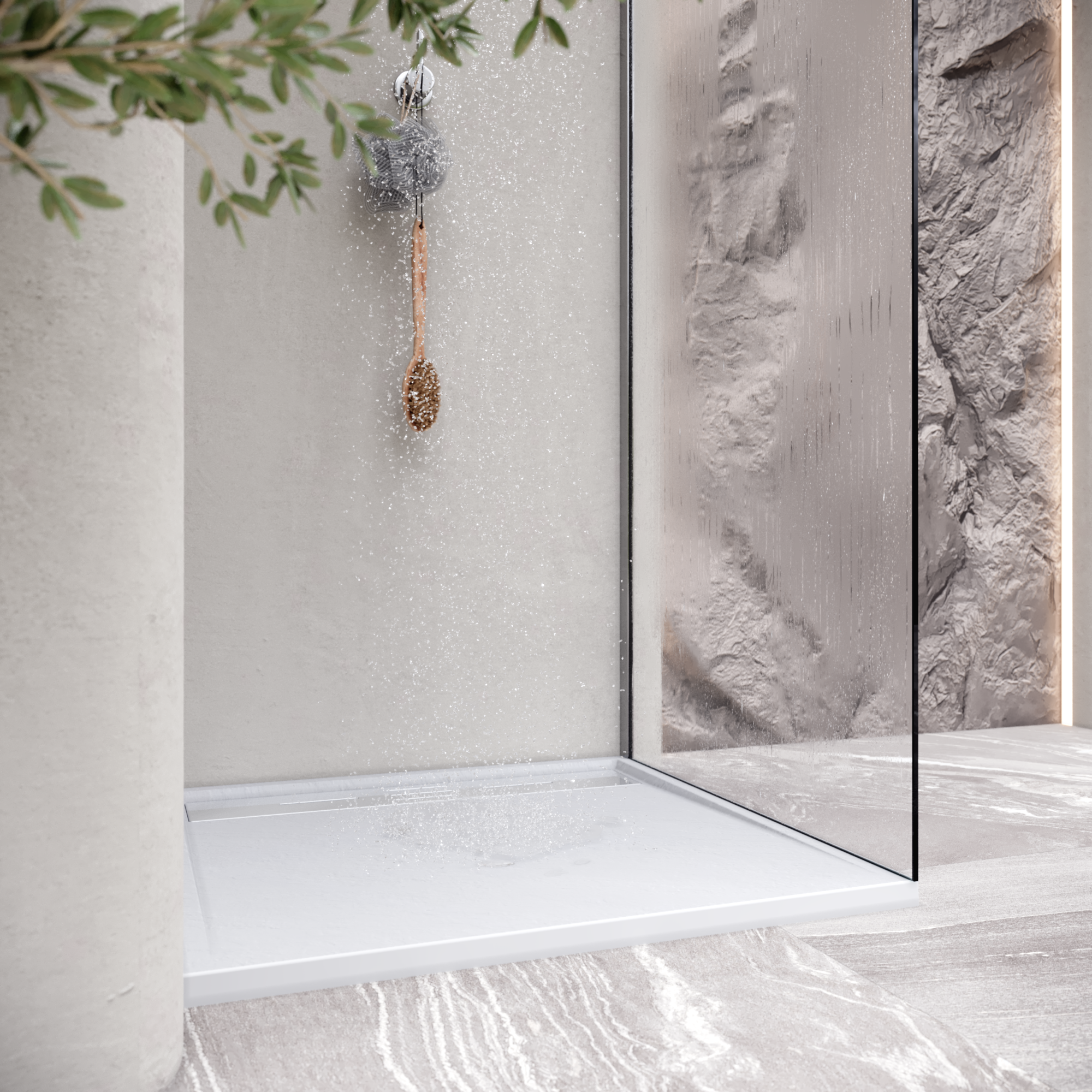 HIEMAL - Base de duche antiderrapante com acabamento branco e grelha inox incluída