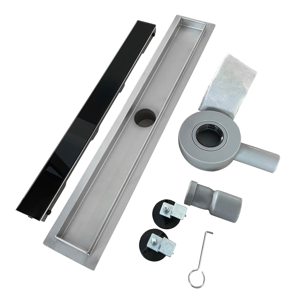 Ralo de duche em aço inox com tampa em vidro preto modelo B2