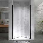 LARA - Mampara de ducha con puertas abatibles de vidrio templado de 6 mm y perfil negro mate