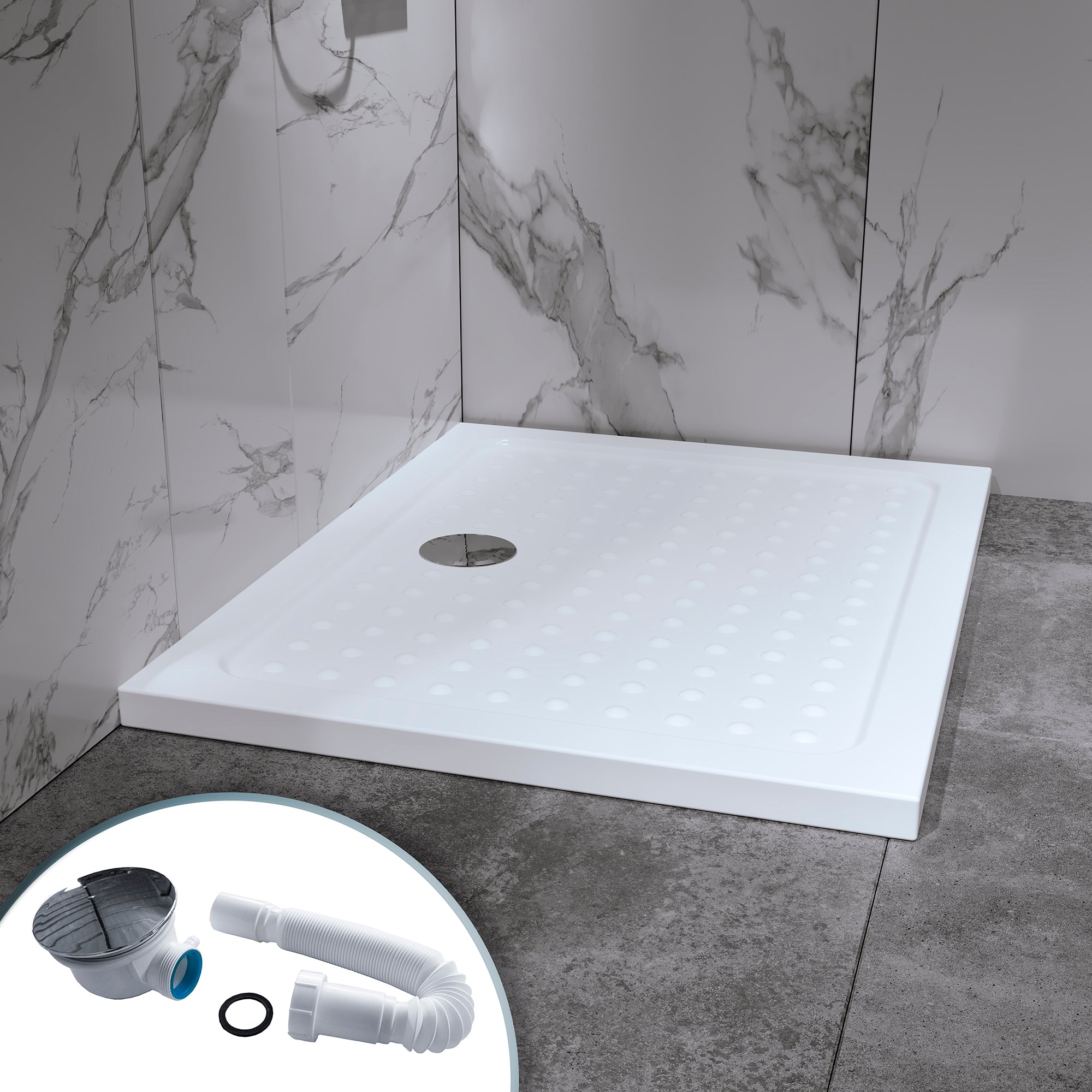 SHIMMER - Base de duche acrílica efeito bolhas extraplana com acabamento branco e sifão incluído