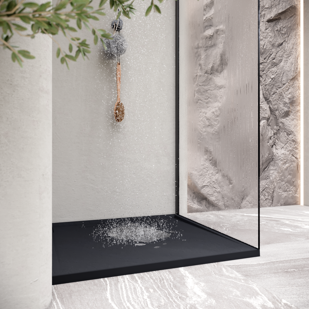 HIEMAL - Piatto doccia antiscivolo con finitura nera e sifone incluso