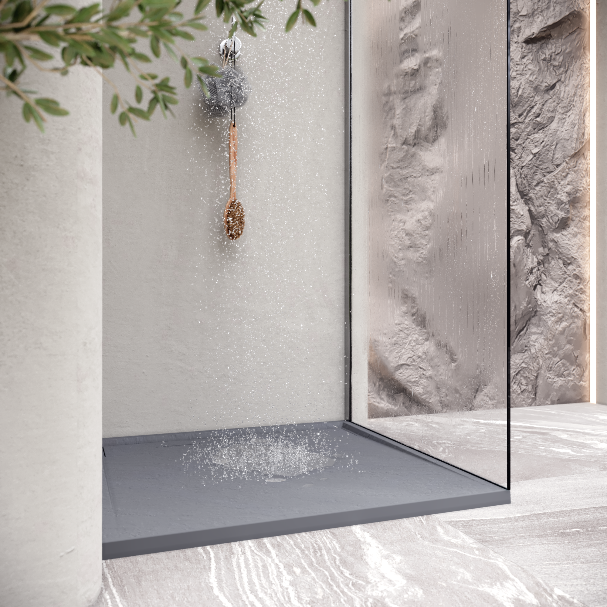 HIEMAL - Base de duche antiderrapante com acabamento cinzento e sifão incluído