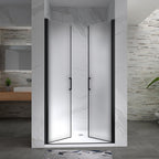 LARA - Puerta de ducha con puertas abatibles de cristal templado esmerilado de 6 mm y perfil negro mate