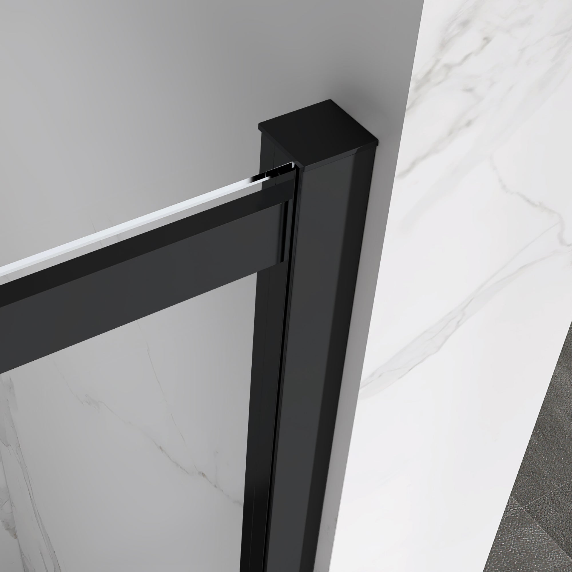 KAYLEE - Cabine de duche de canto com porta de correr, vidro transparente 6 mm e perfil preto mate