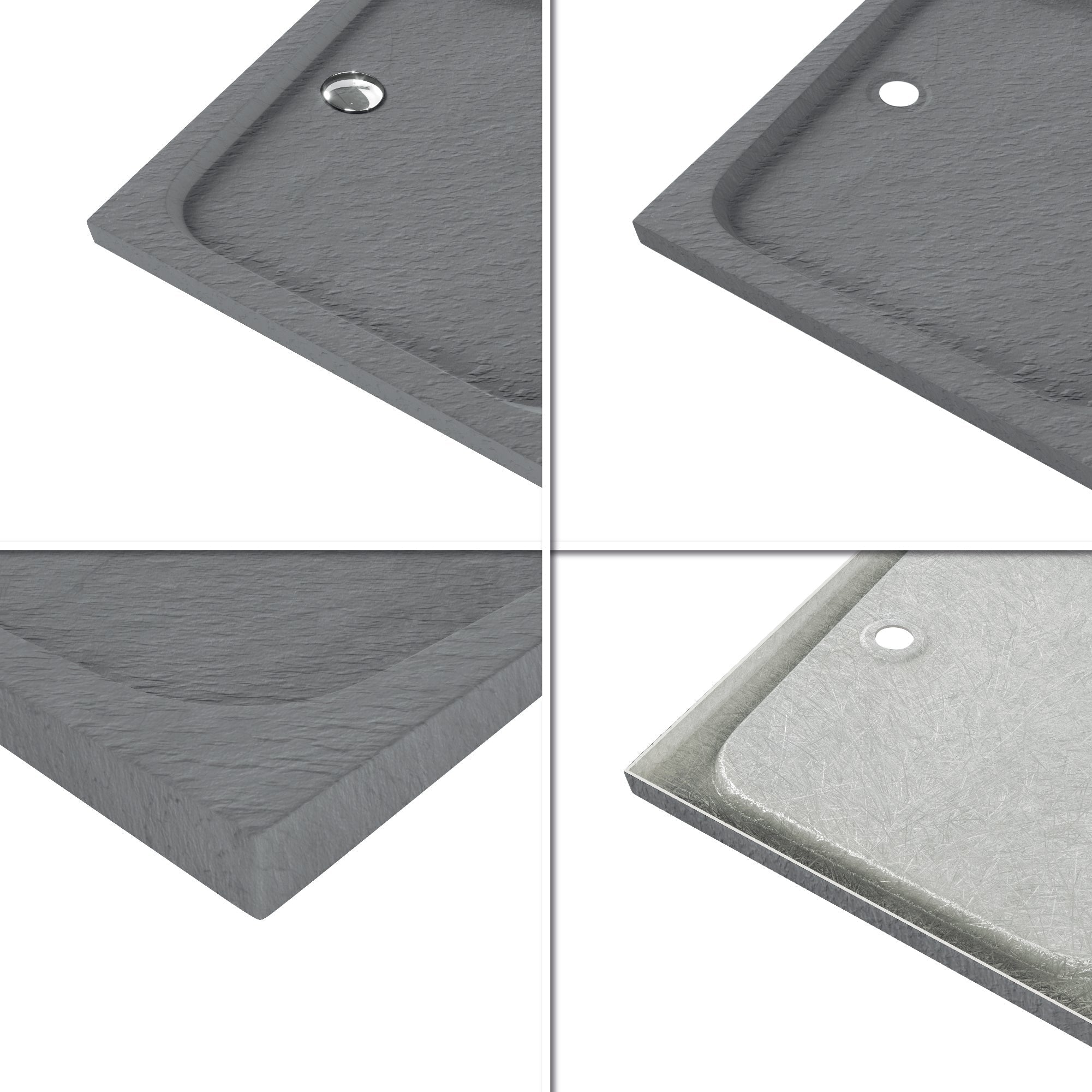 SHIMMER - Plato de ducha acrílico efecto piedra extraplano con acabado gris y sifón incluido