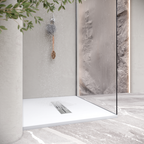 LUMIA - Base de duche antiderrapante com acabamento branco e grelha inox incluída