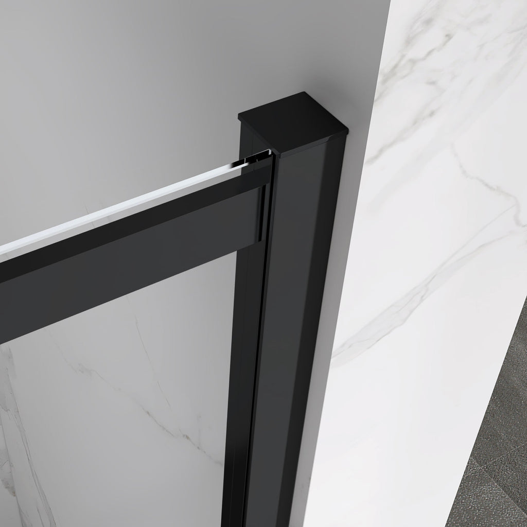 KAYLEE - Cabine de duche de canto com portas de correr, vidro transparente 6 mm e perfil preto mate