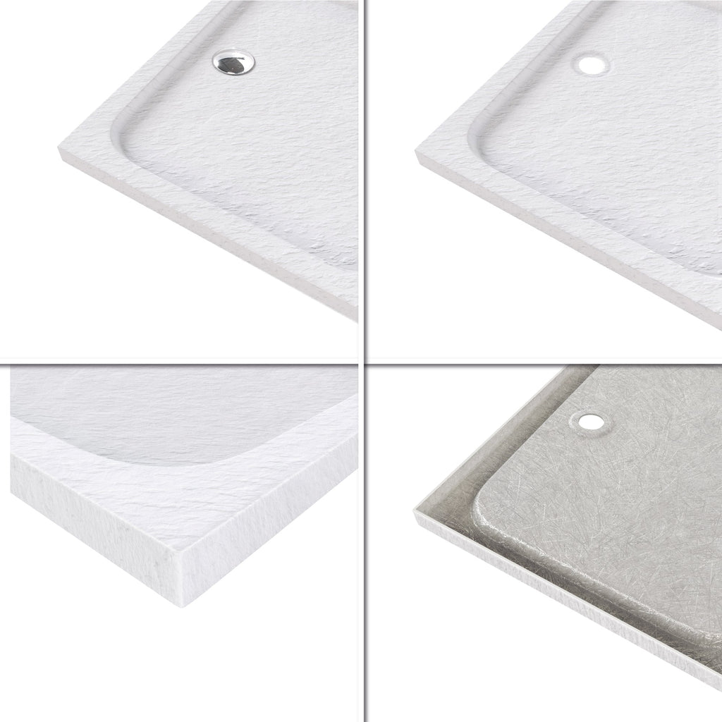 SHIMMER - Base de duche acrílica efeito pedra extraplana com acabamento branco e sifão incluído