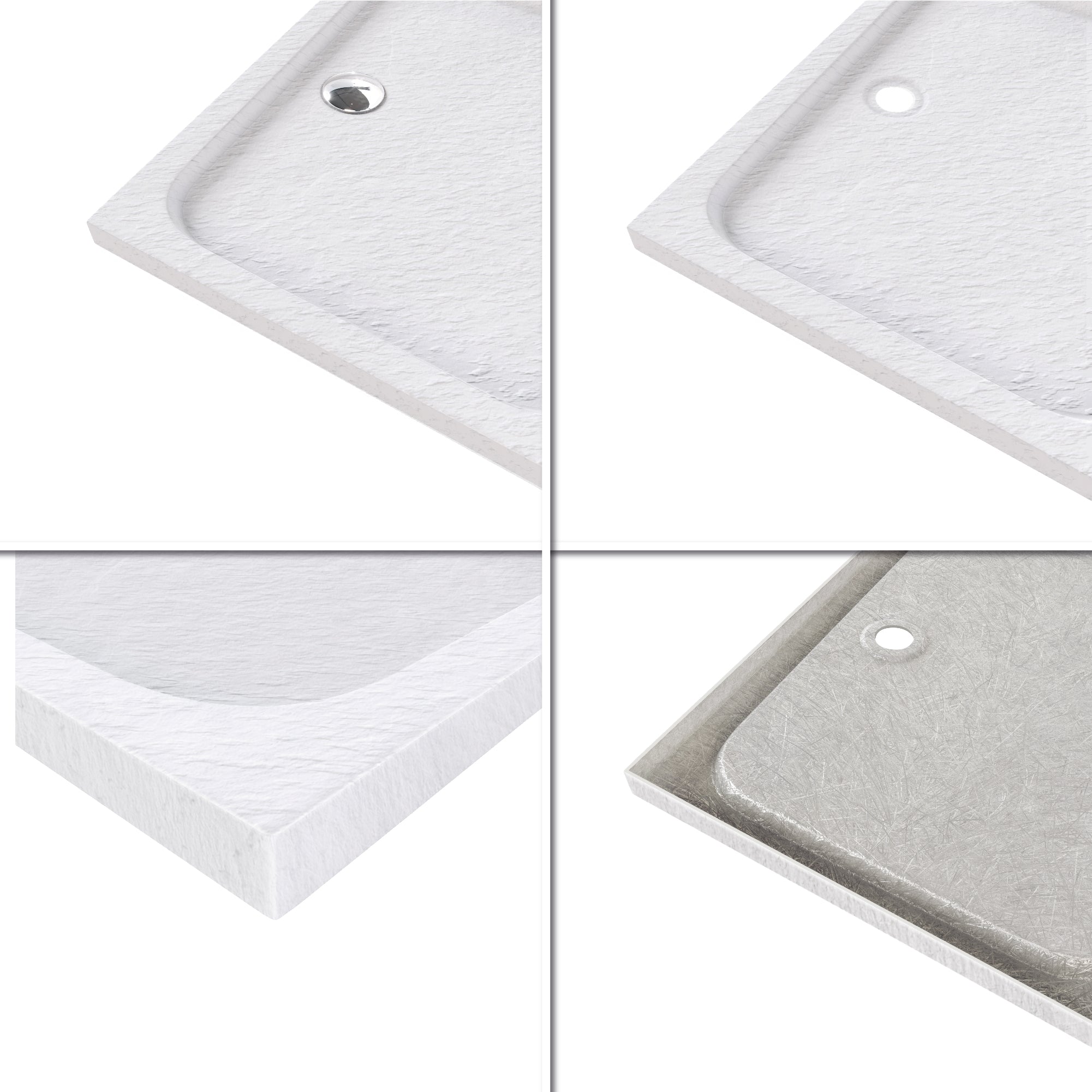 SHIMMER - Base de duche acrílica efeito pedra extraplana com acabamento branco e sifão incluído