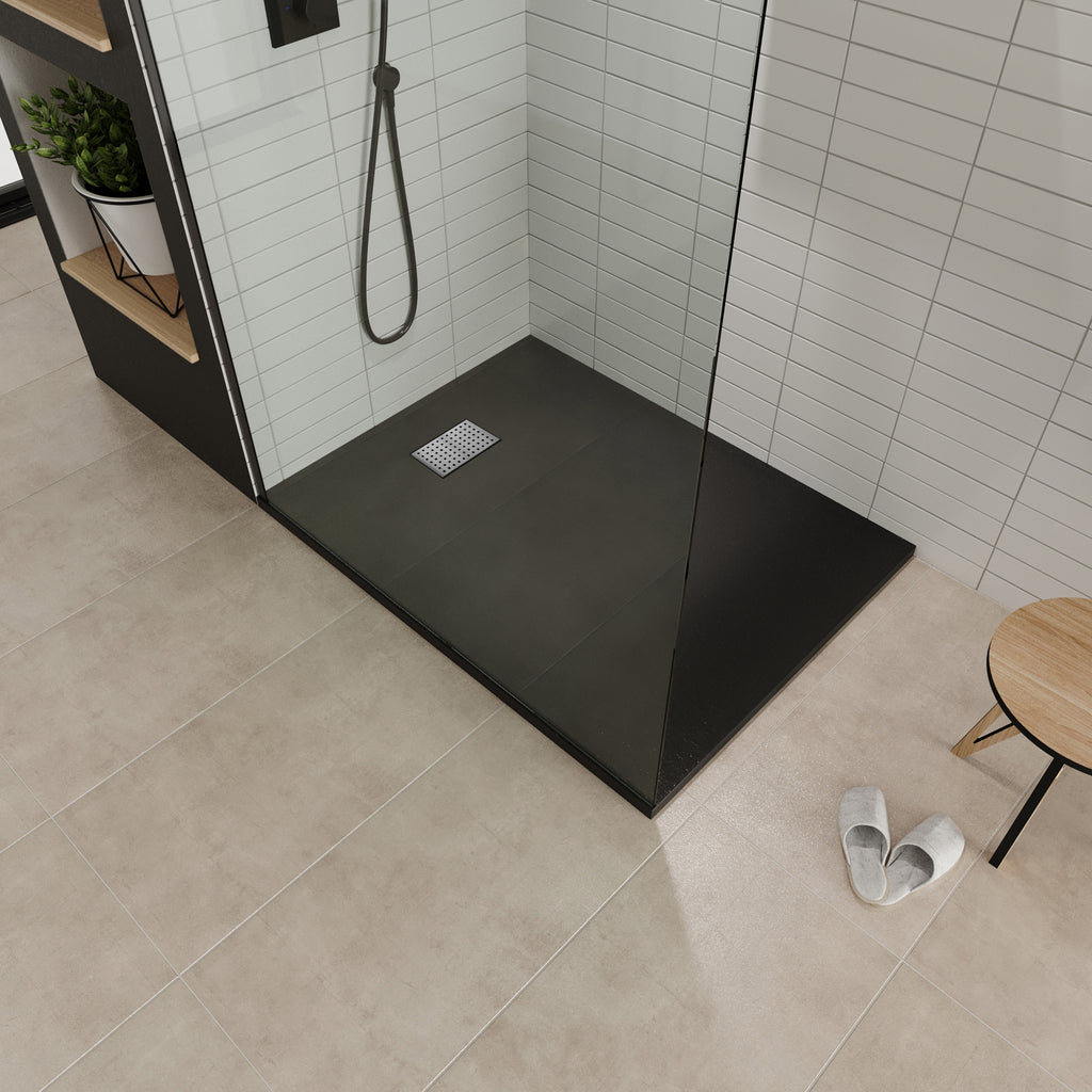 BOREAL - Base de duche preta RAL 7021 SMC antiderrapante GRIPSTONE com sifão incluído
