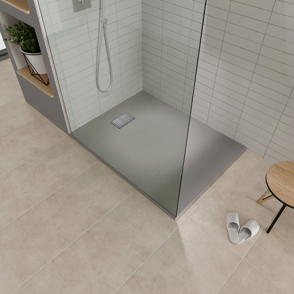 BOREAL - Base de duche cinzenta RAL 7030 SMC antiderrapante GRIPSTONE com sifão incluído
