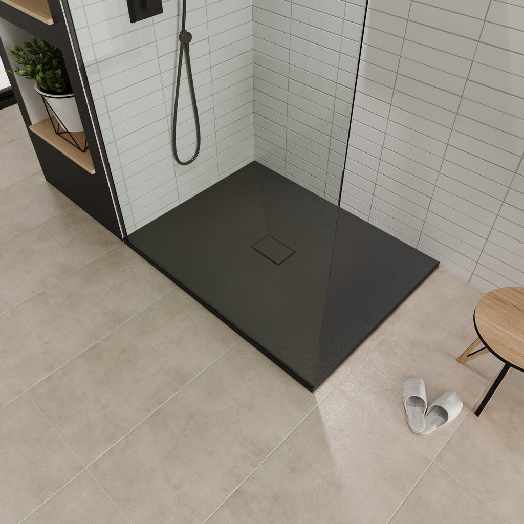 BOREAL - Base de duche antiderrapante com acabamento preto e sifão incluído