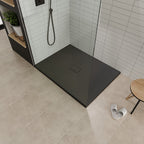 BOREAL - Base de duche antiderrapante com acabamento preto e sifão incluído