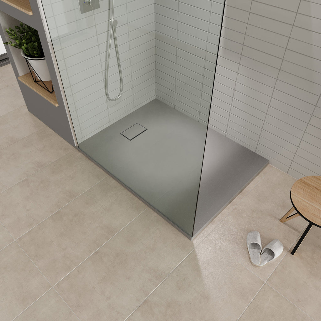 BOREAL - Piatto doccia antiscivolo con finitura grigia e piletta inclusa