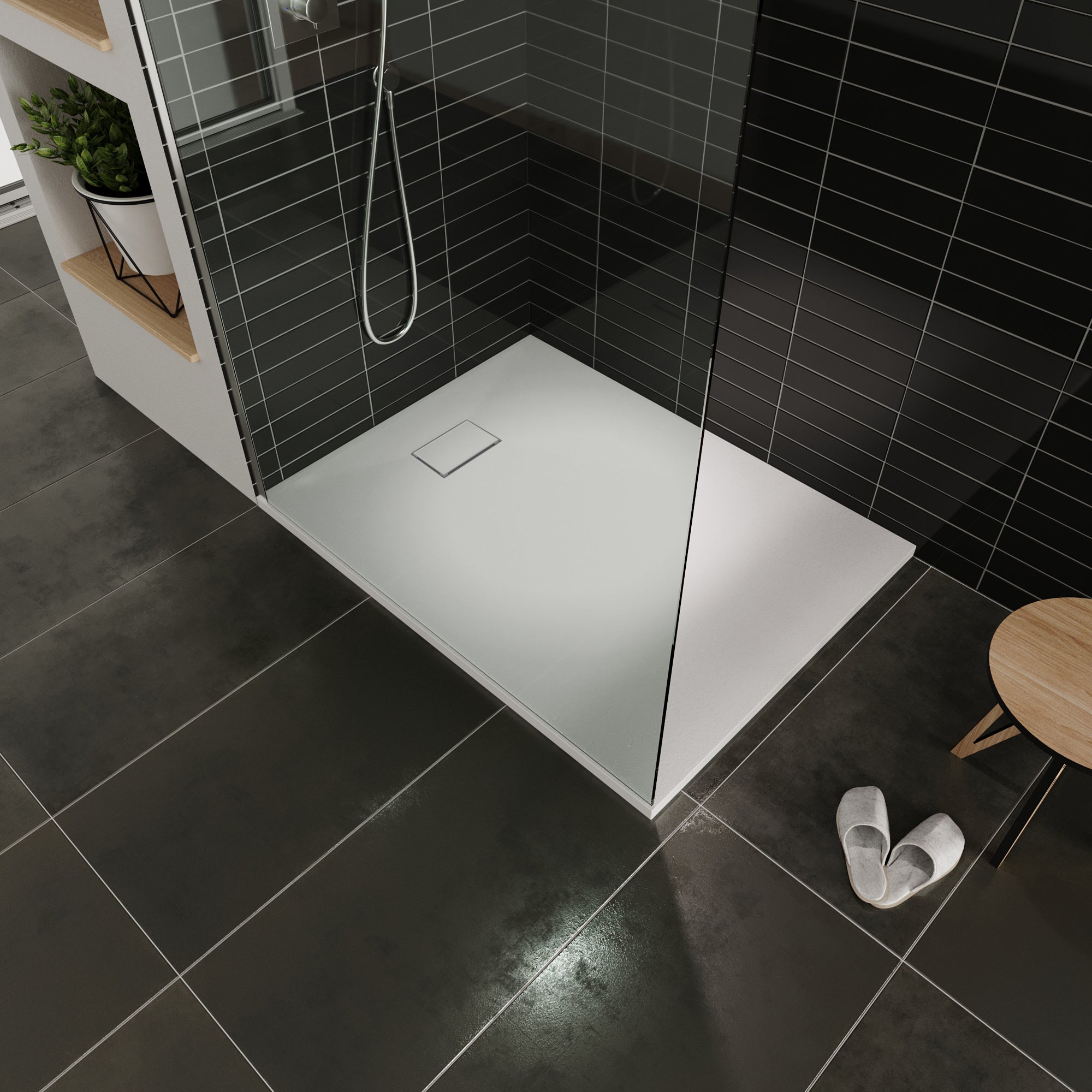 BOREAL - Base de duche antiderrapante com acabamento branco e sifão incluído