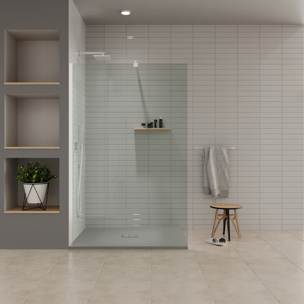 BOREAL - Base de duche cinzenta RAL 7030 SMC antiderrapante GRIPSTONE com sifão incluído