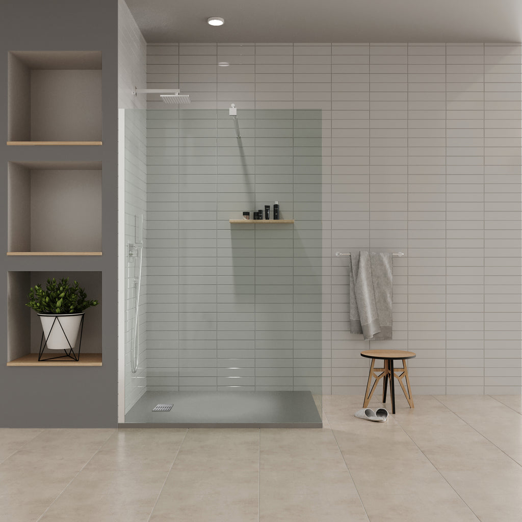 BOREAL - Base de duche cinzenta RAL 7030 SMC antiderrapante GRIPSTONE com sifão incluído
