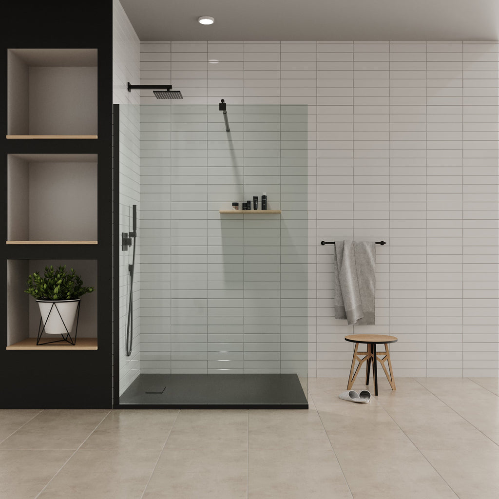 BOREAL - Base de duche antiderrapante com acabamento preto e sifão incluído