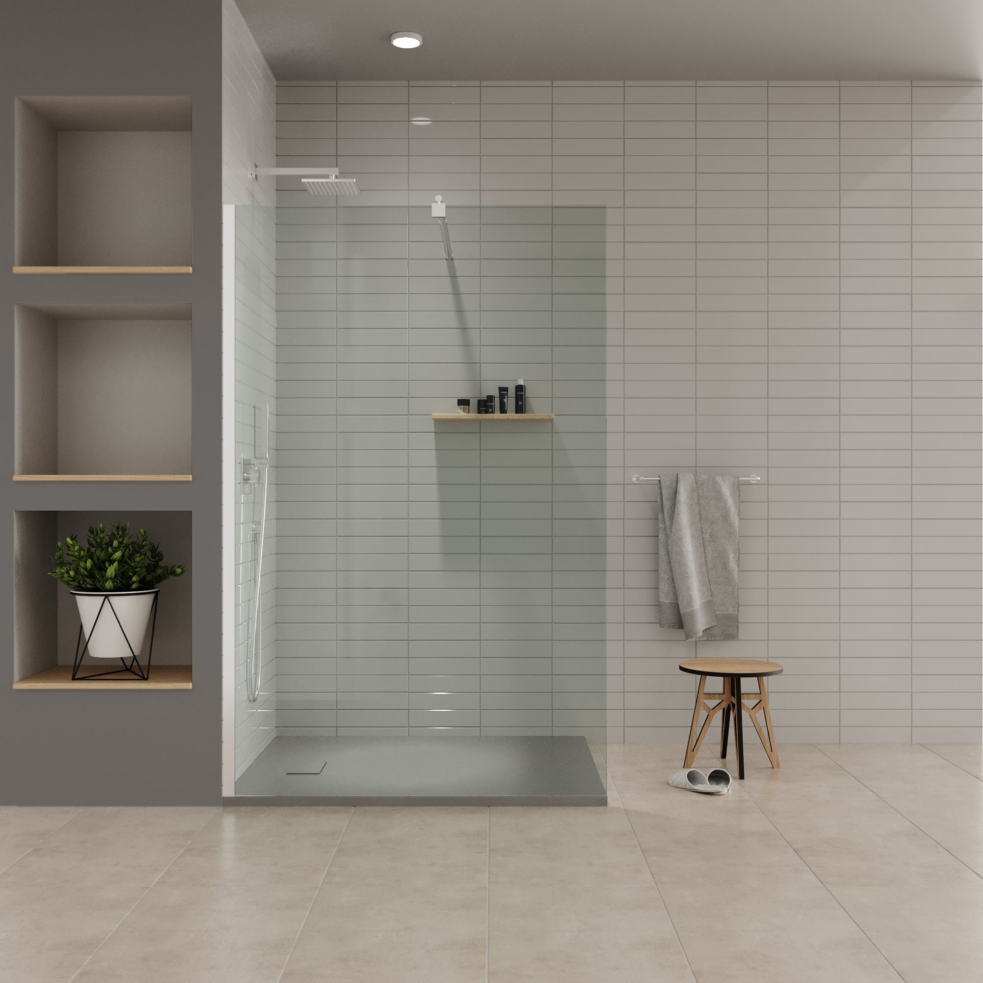 BOREAL - Base de duche antiderrapante com acabamento cinzento e sifão incluído