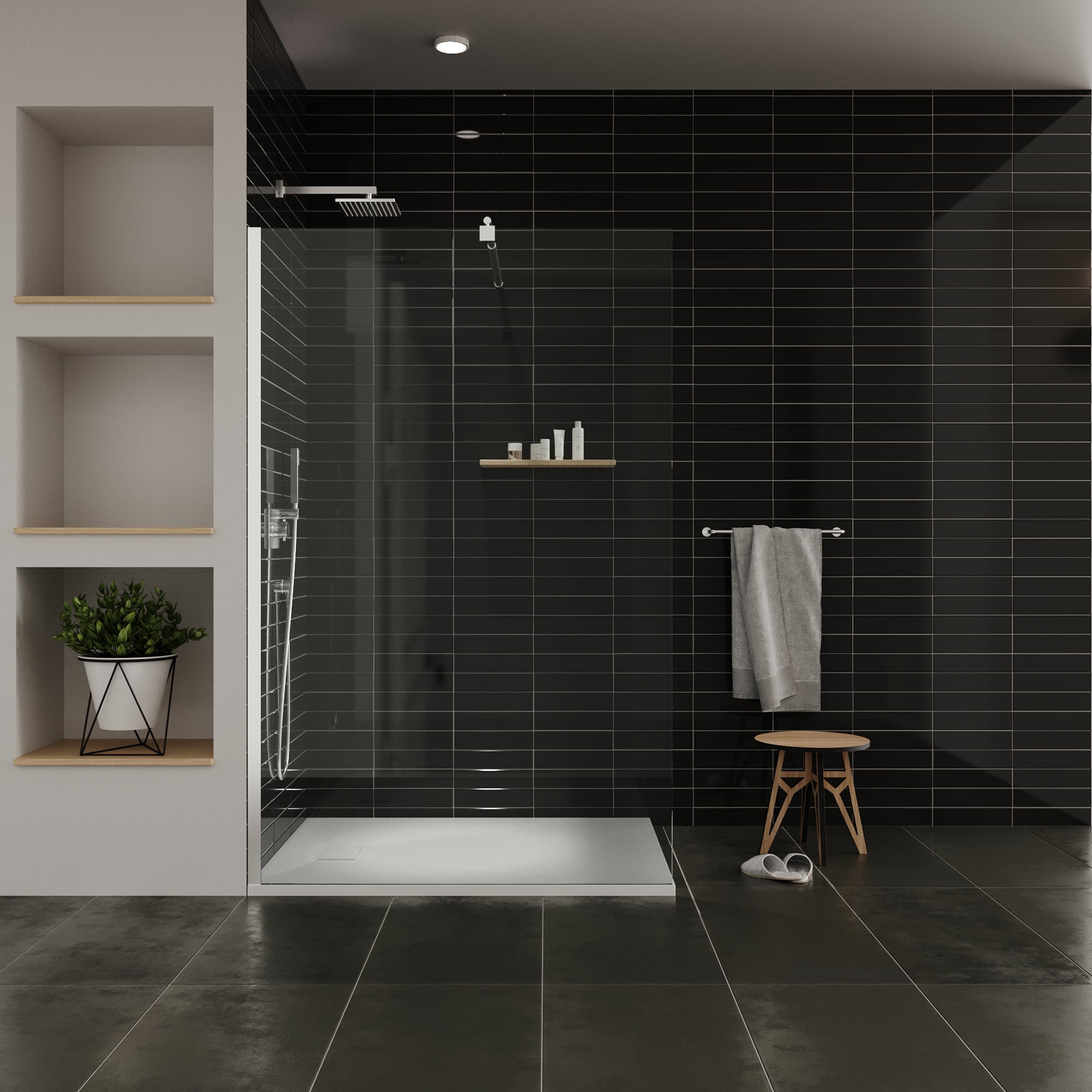 BOREAL - Base de duche antiderrapante com acabamento branco e sifão incluído