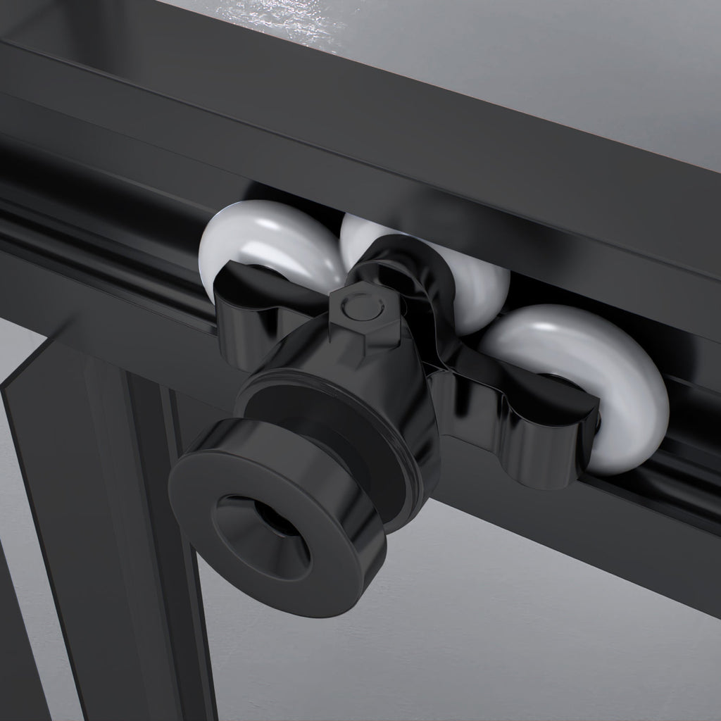 KAYLEE - Cabine de duche de canto com portas de correr, vidro transparente 6 mm e perfil preto mate