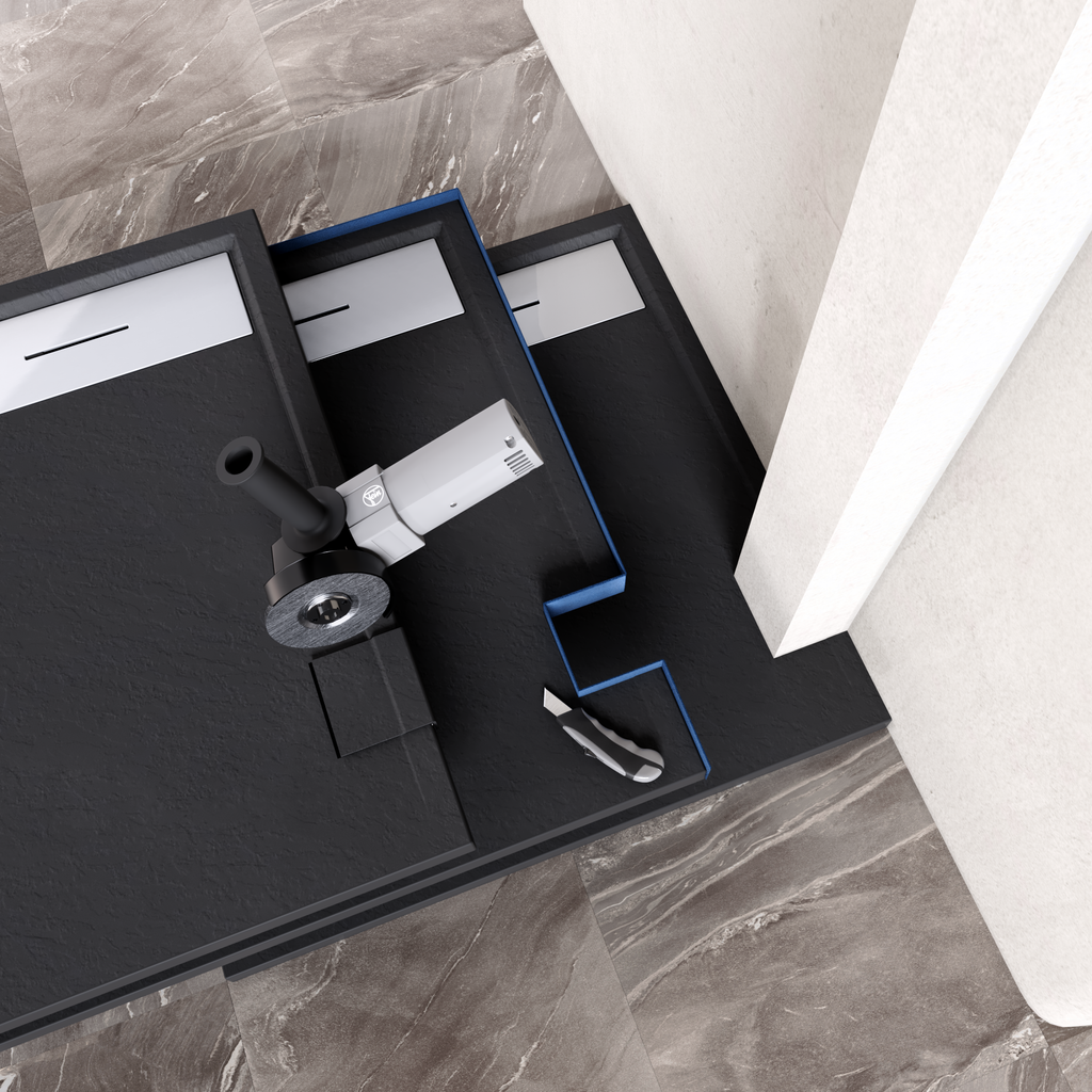 HIEMAL - Base de duche antiderrapante com acabamento preto e grelha inox incluída