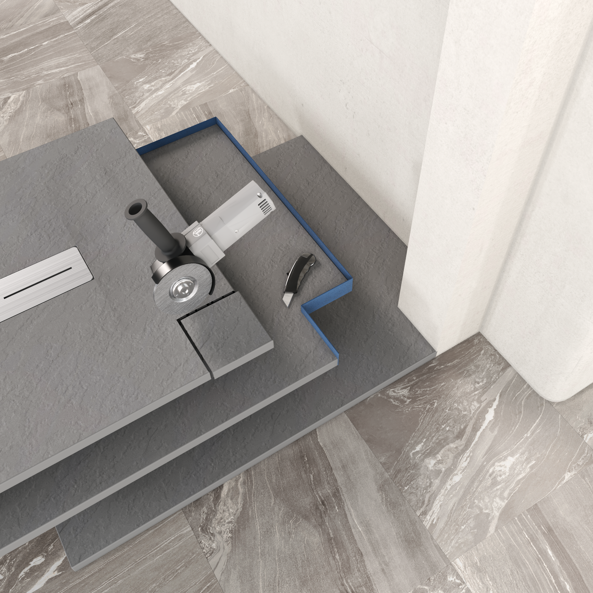 LUMIA - Base de duche antiderrapante com acabamento cinzento e grelha inox incluída