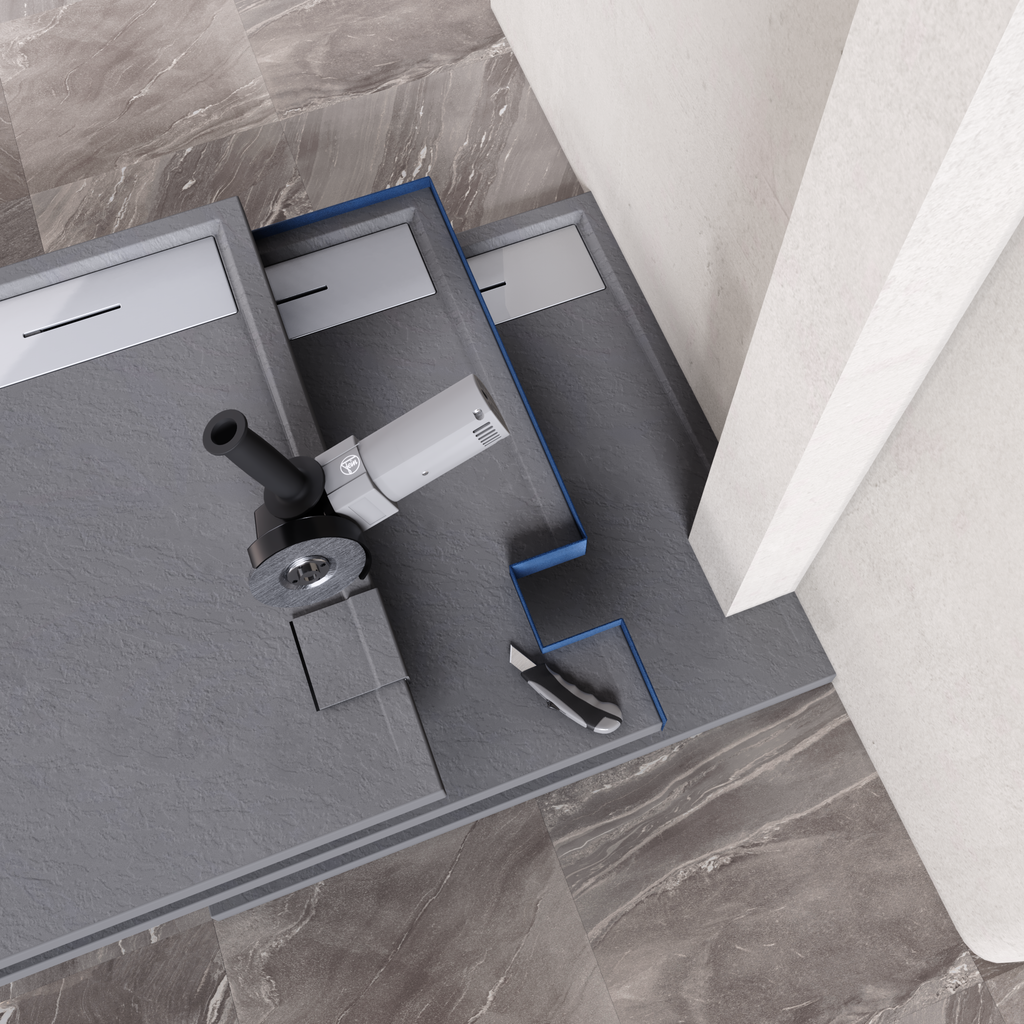 HIEMAL - Base de duche antiderrapante com acabamento cinzento e grelha inox incluída