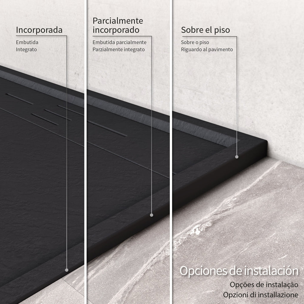 HIEMAL - Piatto doccia antiscivolo con finitura nera e sifone incluso