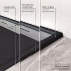 HIEMAL - Base de duche antiderrapante com acabamento preto e grelha inox incluída