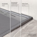 HIEMAL - Base de duche antiderrapante com acabamento cinzento e grelha inox incluída