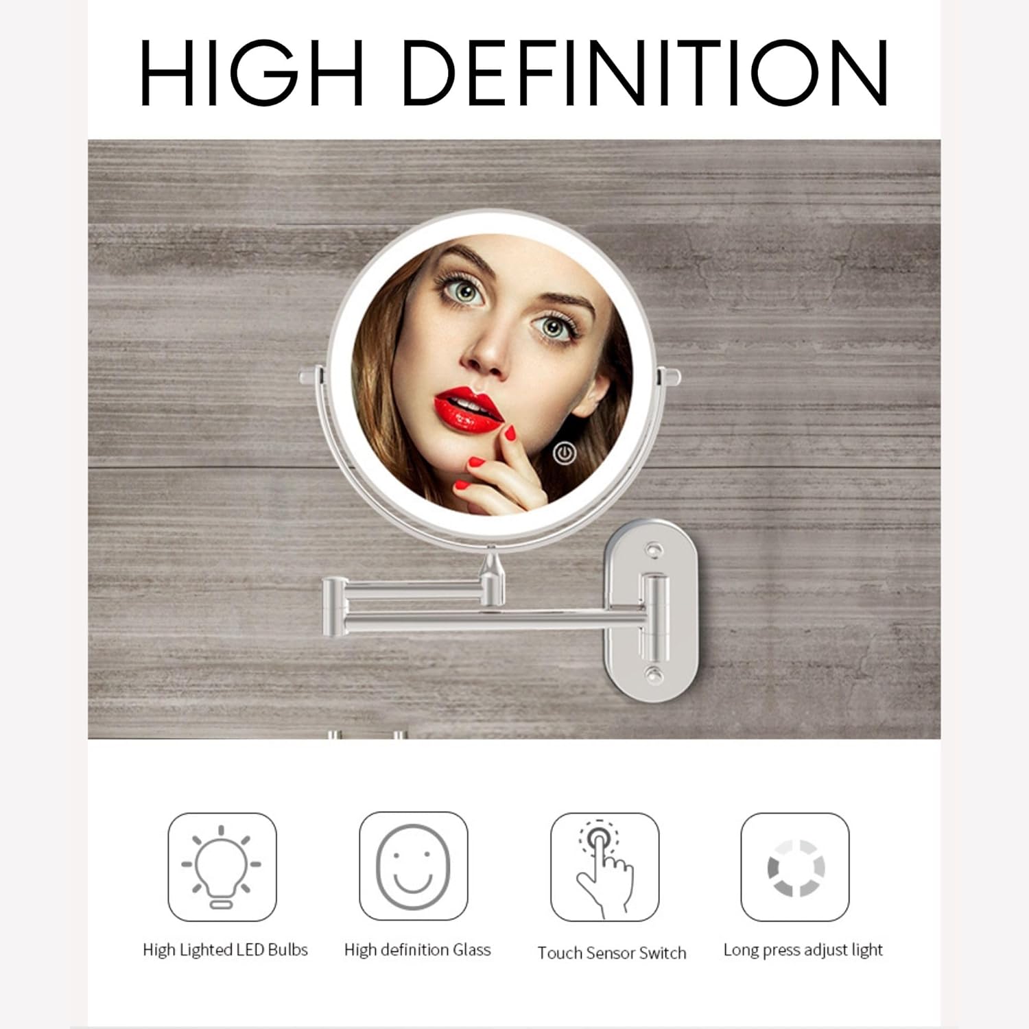 Espejo de maquillaje recargable con aumento de 5x e iluminación LED