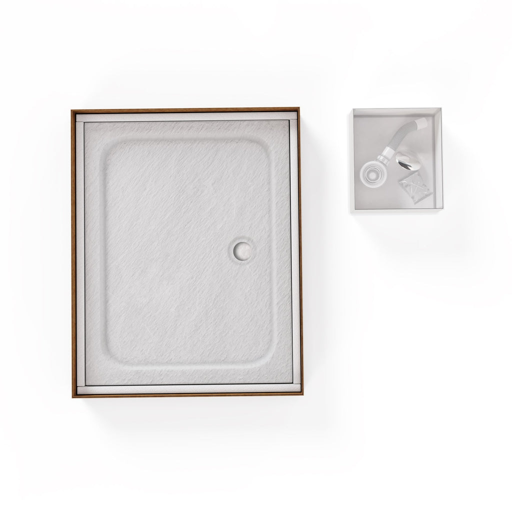 SHIMMER - Base de duche acrílica efeito pedra extraplana com acabamento branco e sifão incluído