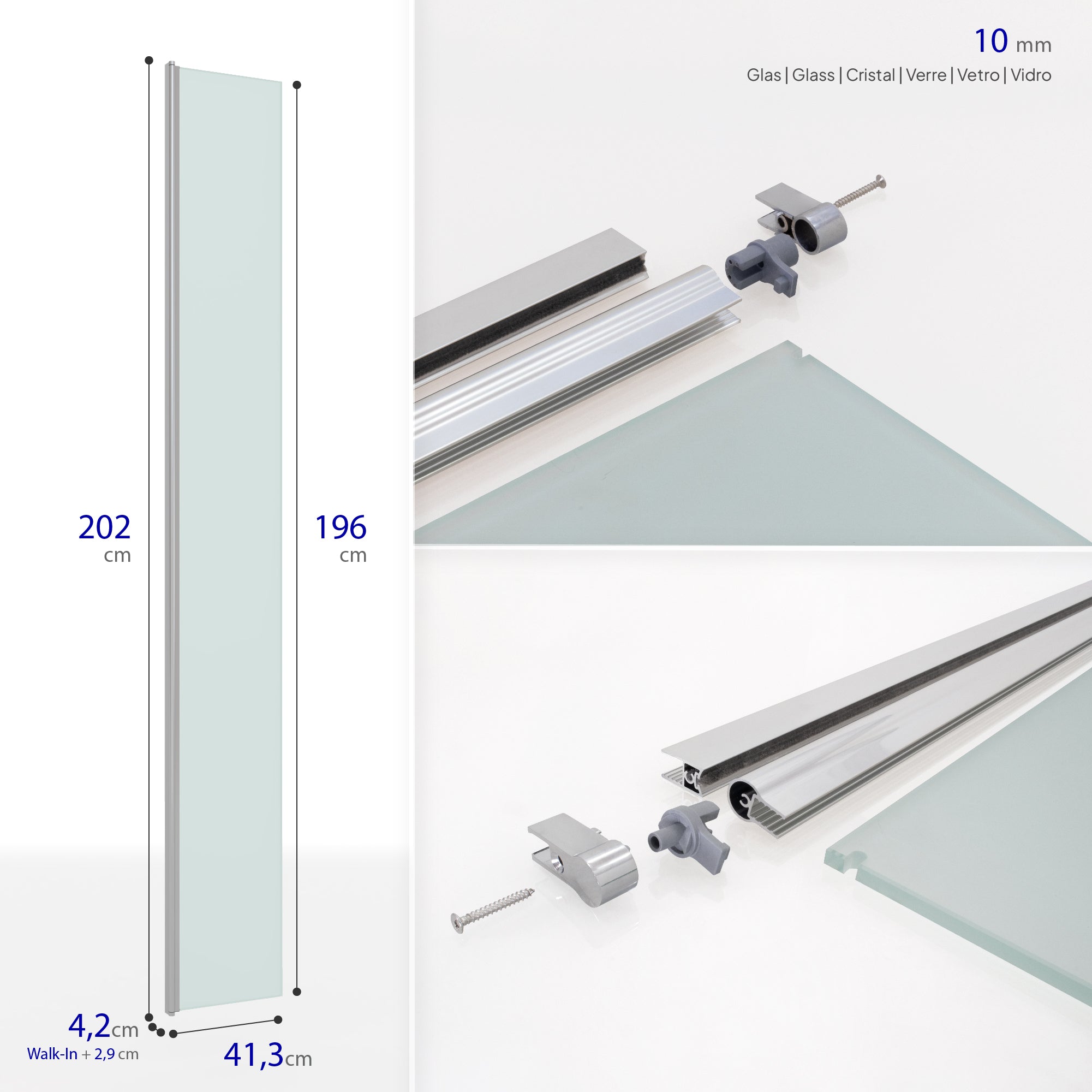 Extensão rotativa 40 cm para divisória de duche Walk-In em vidro temperado 10 mm