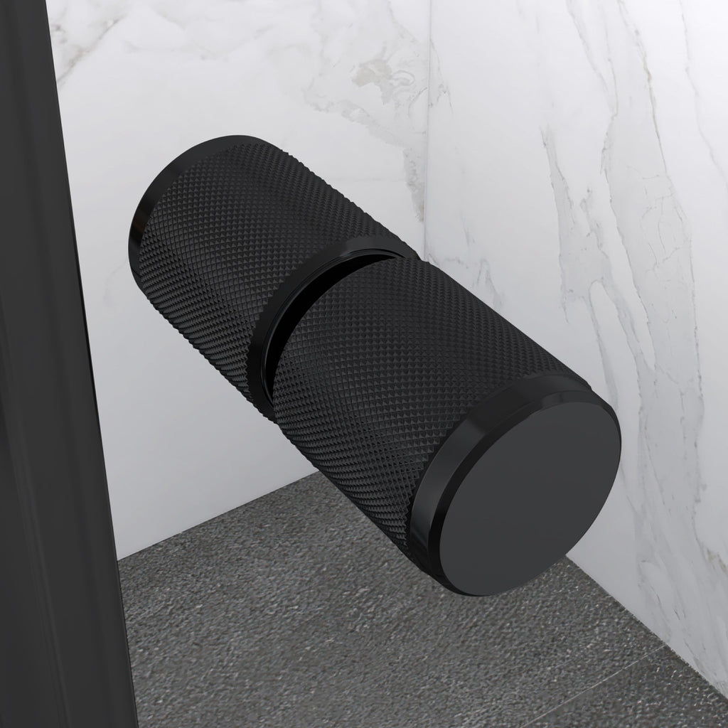 KAYLEE - Cabine de duche de canto com portas de correr, vidro transparente 6 mm e perfil preto mate