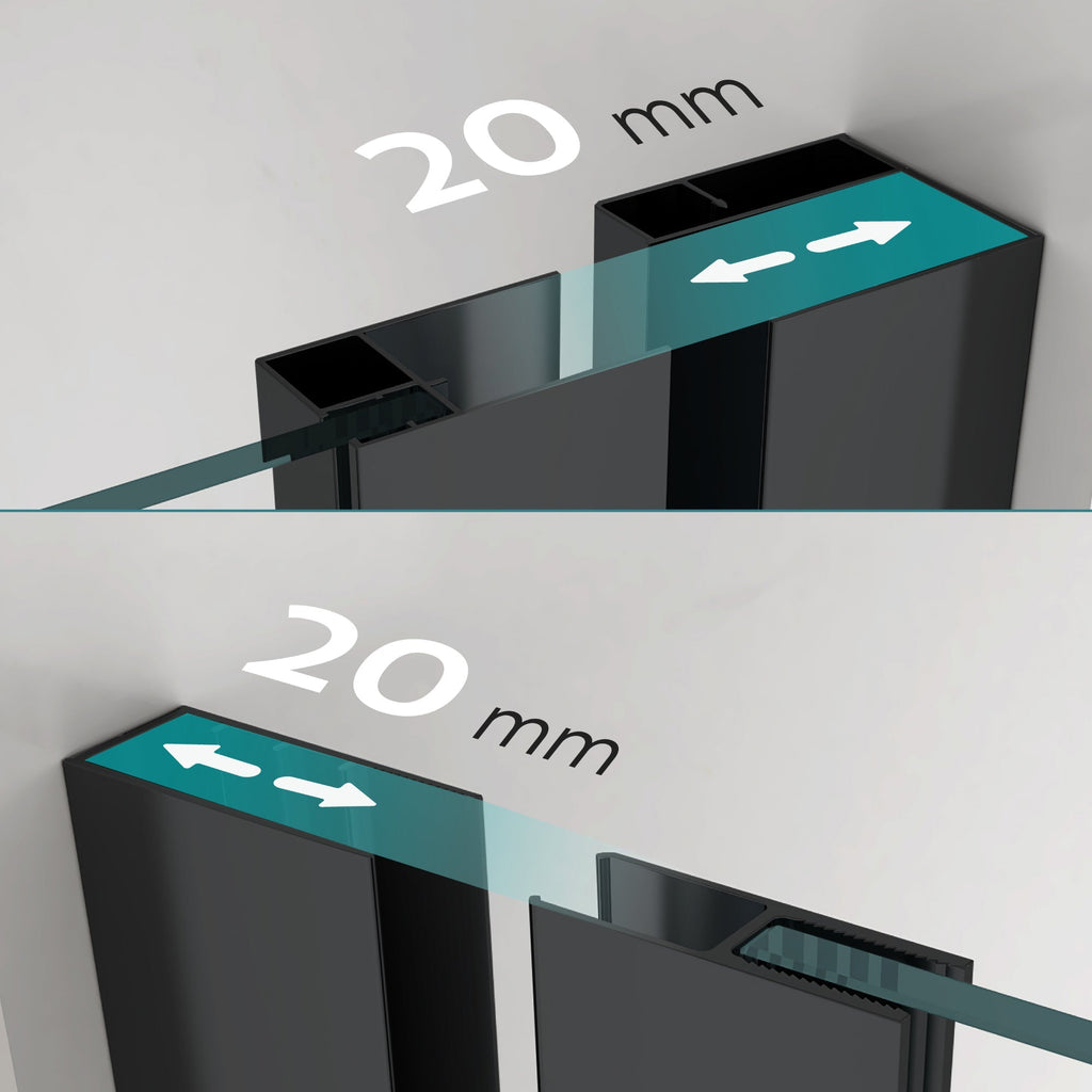 KAYLEE - Puerta de ducha reversible con puerta corredera, cristal de 6 mm y perfil negro mate