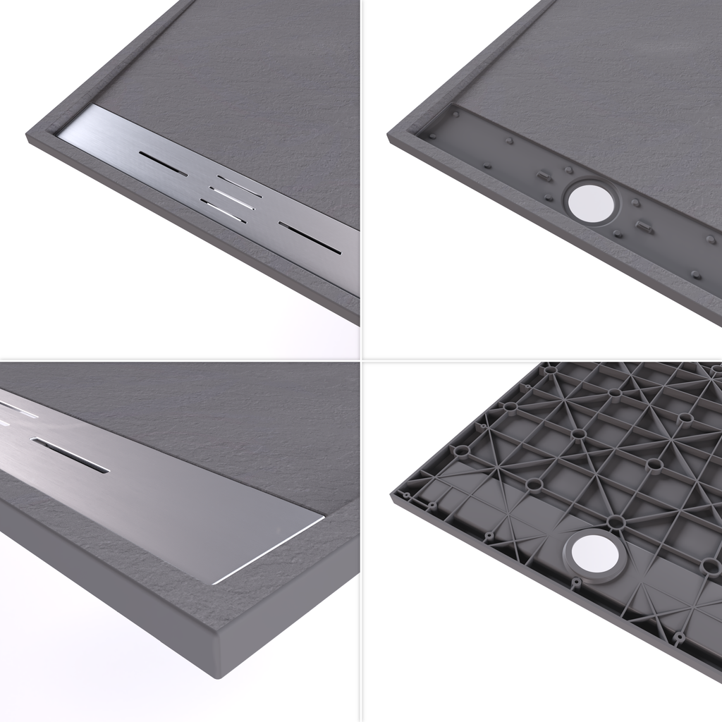 HIEMAL - Base de duche antiderrapante com acabamento cinzento e grelha inox incluída