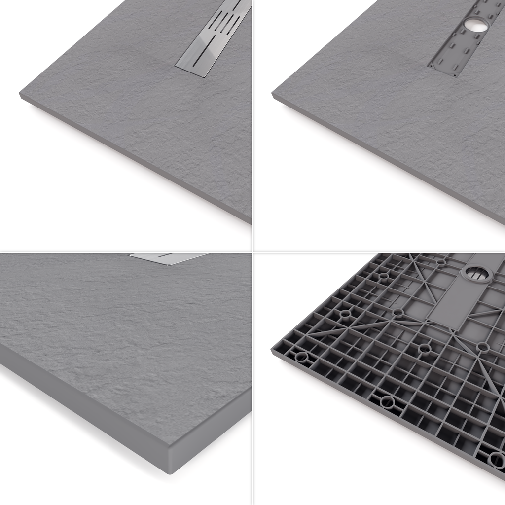 LUMIA - Base de duche antiderrapante com acabamento cinzento e grelha inox incluída