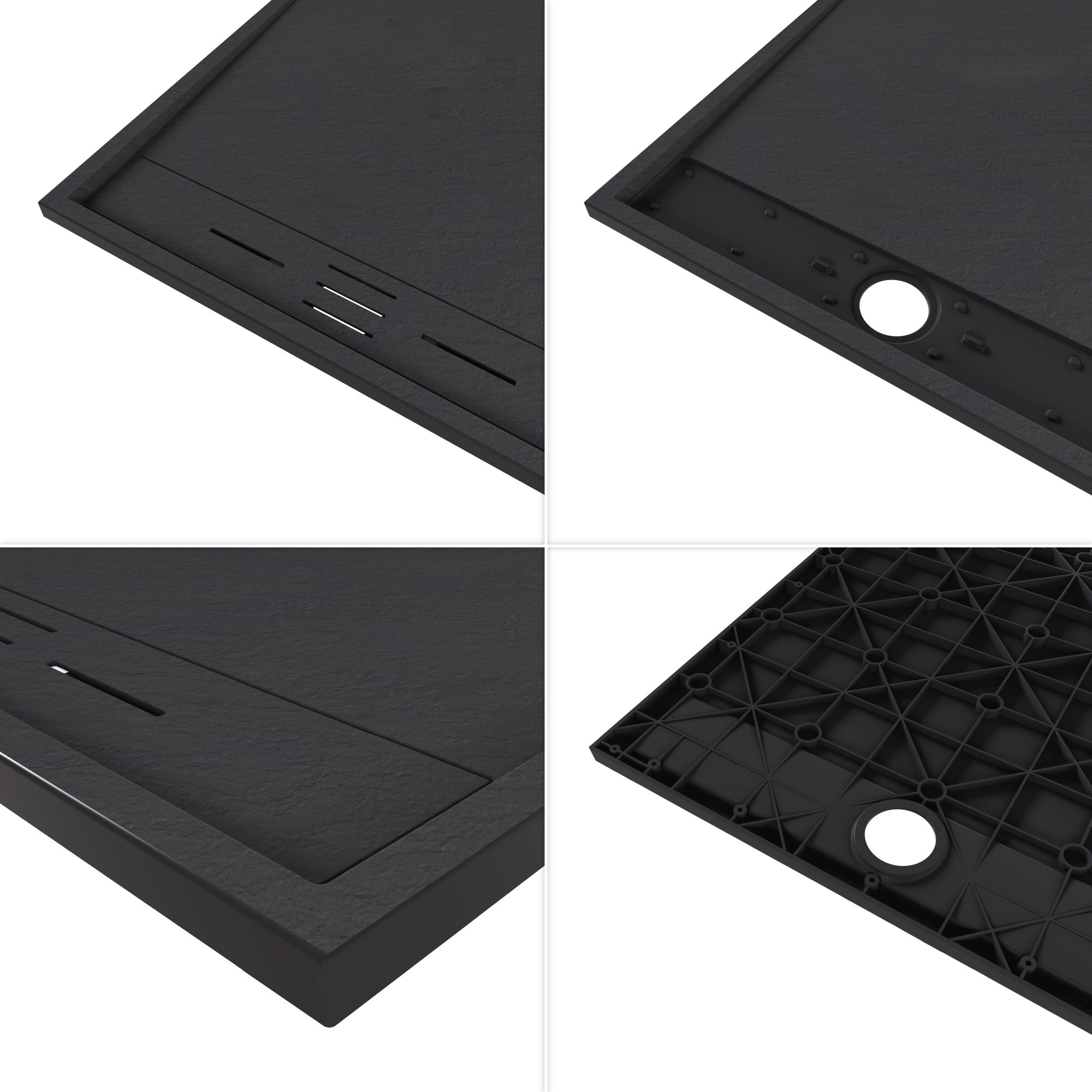 HIEMAL - Piatto doccia antiscivolo con finitura nera e sifone incluso