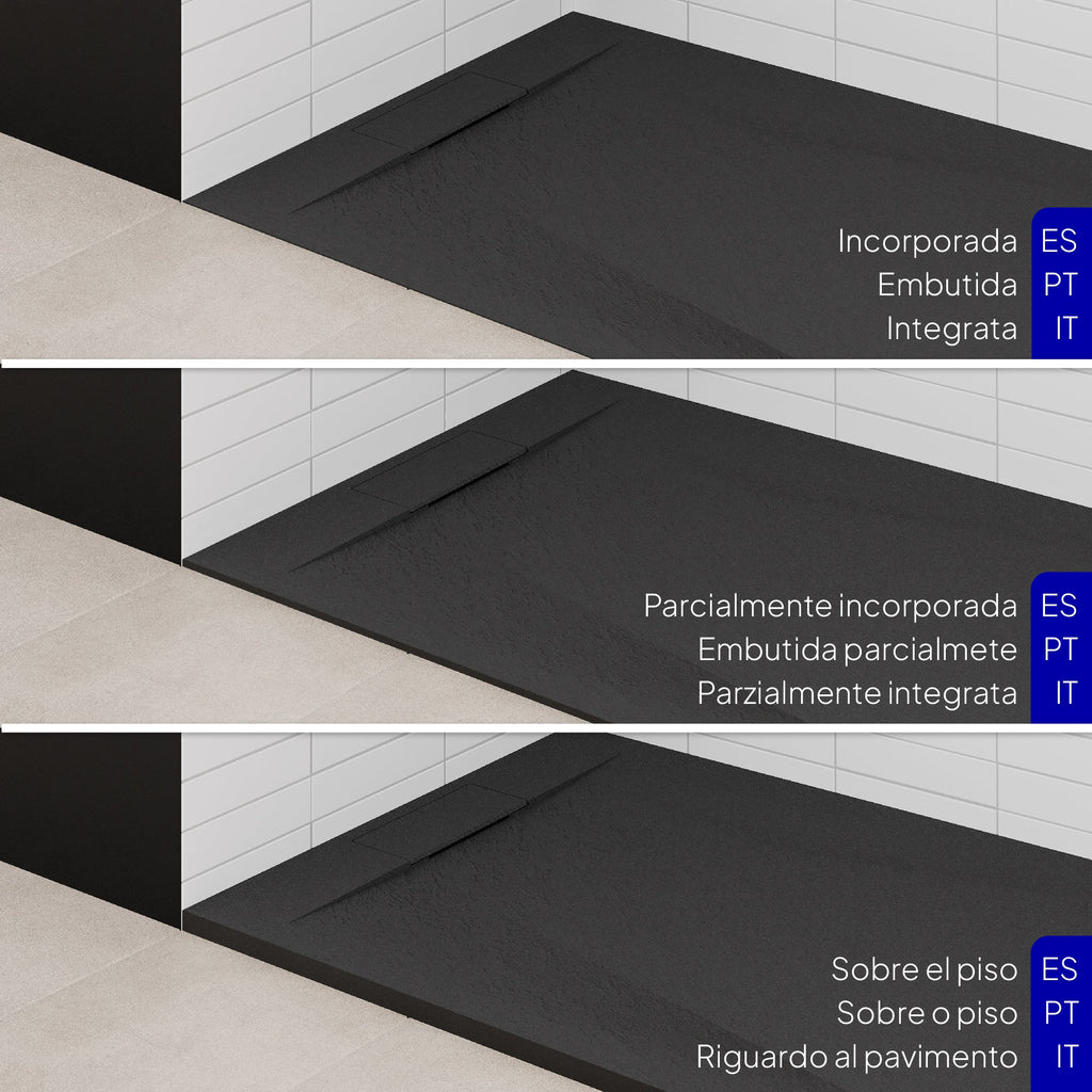 POLAR - Base de duche antiderrapante com acabamento preto e sifão incluído