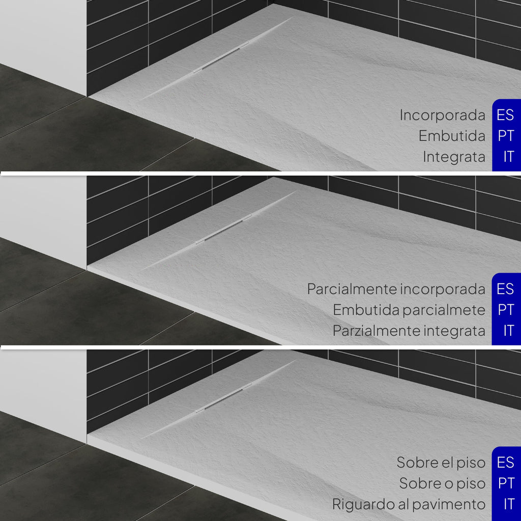 POLAR - Base de duche antiderrapante com acabamento branco e sifão incluído