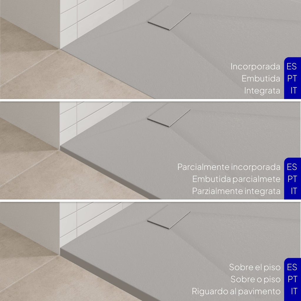 BOREAL - Piatto doccia antiscivolo con finitura grigia e piletta inclusa