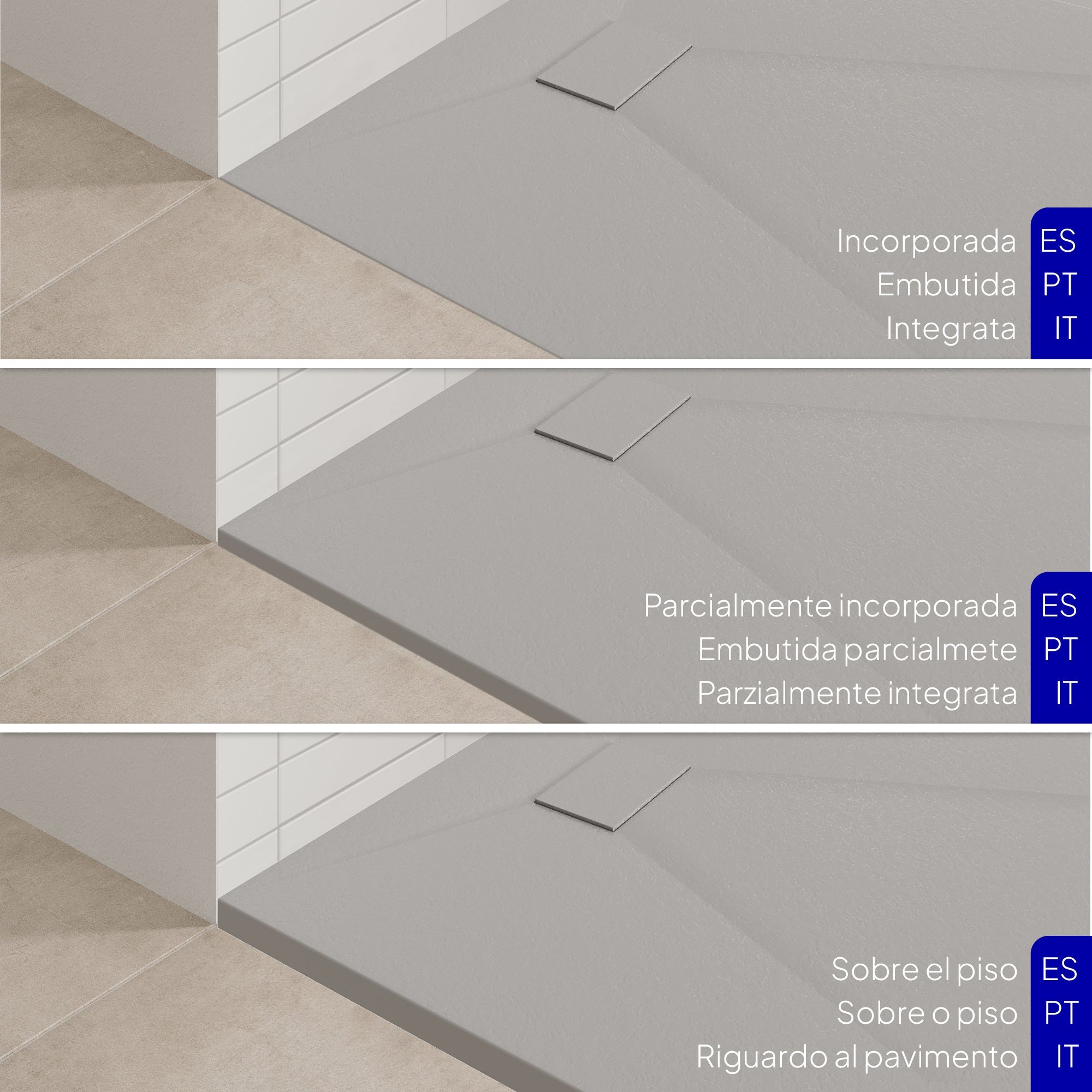 BOREAL - Piatto doccia antiscivolo con finitura grigia e piletta inclusa