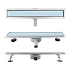 Scolo doccia in acciaio inox con copertura in vetro bianco modello B3