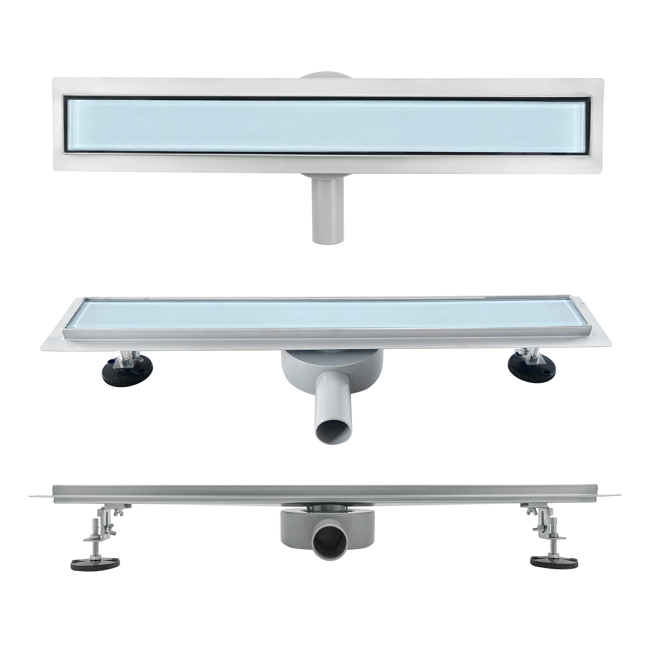 Scolo doccia in acciaio inox con copertura in vetro bianco modello B3