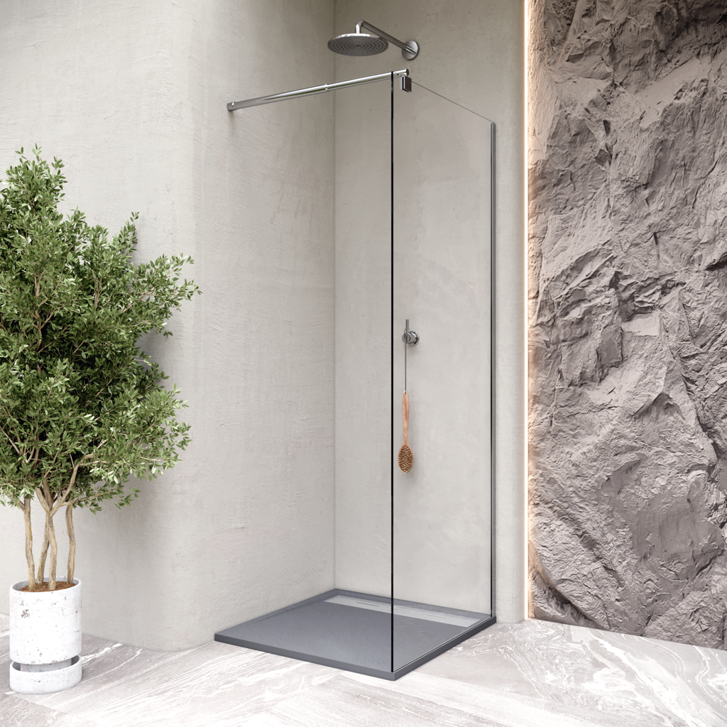 HIEMAL - Base de duche antiderrapante com acabamento cinzento e grelha inox incluída