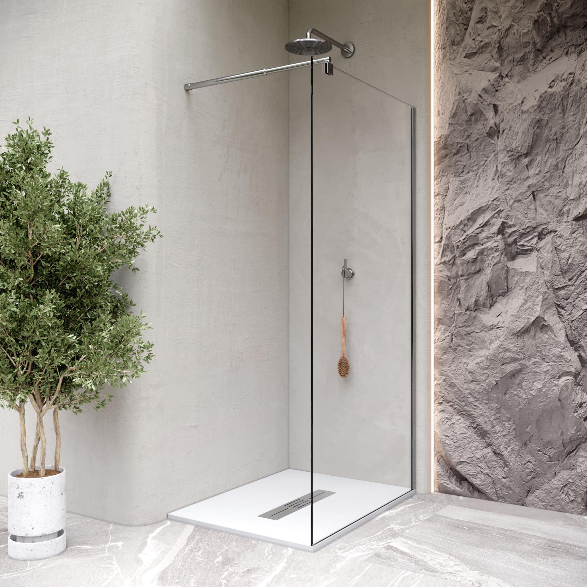 LUMIA - Base de duche antiderrapante com acabamento branco e grelha inox incluída